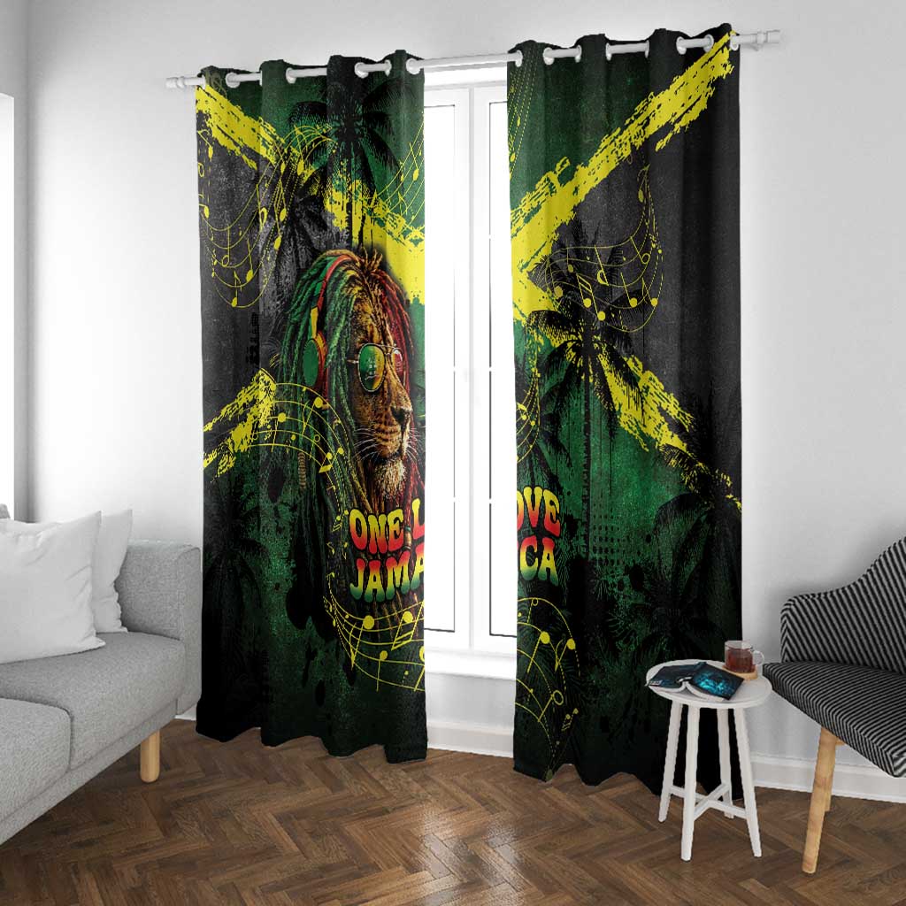 One Love Jamaica Window Curtain Rastafarian Lion Reggae Grunge Style