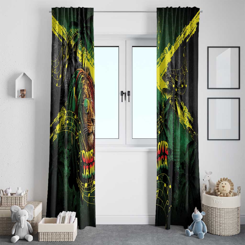 One Love Jamaica Window Curtain Rastafarian Lion Reggae Grunge Style