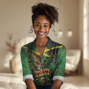 One Love Jamaica Women Casual Shirt Rastafarian Lion Reggae Grunge Style