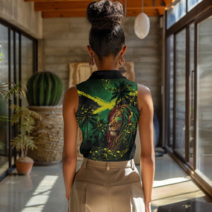One Love Jamaica Women Sleeveless Polo Shirt Rastafarian Lion Reggae Grunge Style