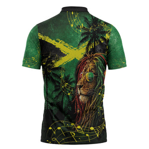 One Love Jamaica Zipper Polo Shirt Rastafarian Lion Reggae Grunge Style