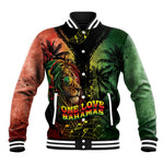 One Love Bahamas Baseball Jacket Rastafarian Lion Reggae Grunge Style