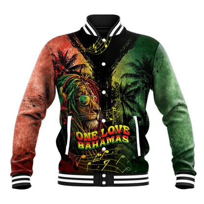 One Love Bahamas Baseball Jacket Rastafarian Lion Reggae Grunge Style