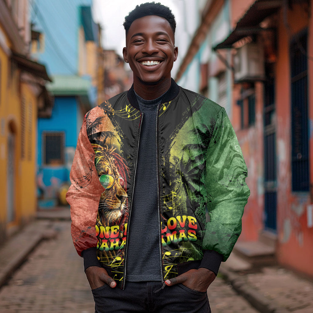 One Love Bahamas Bomber Jacket Rastafarian Lion Reggae Grunge Style