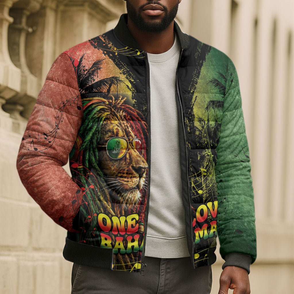 One Love Bahamas Bomber Puffer Jacket Rastafarian Lion Reggae Grunge Style
