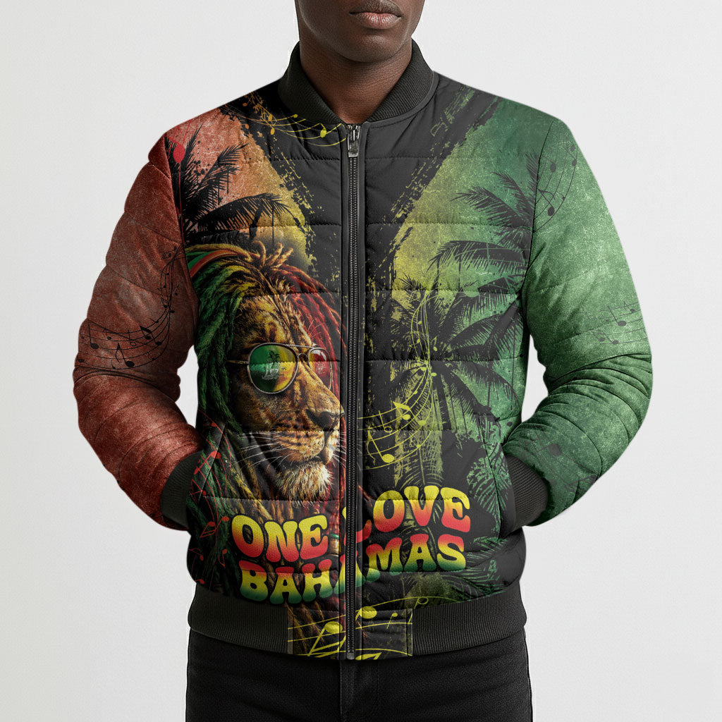 One Love Bahamas Bomber Puffer Jacket Rastafarian Lion Reggae Grunge Style
