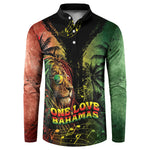 One Love Bahamas Button Sweatshirt Rastafarian Lion Reggae Grunge Style
