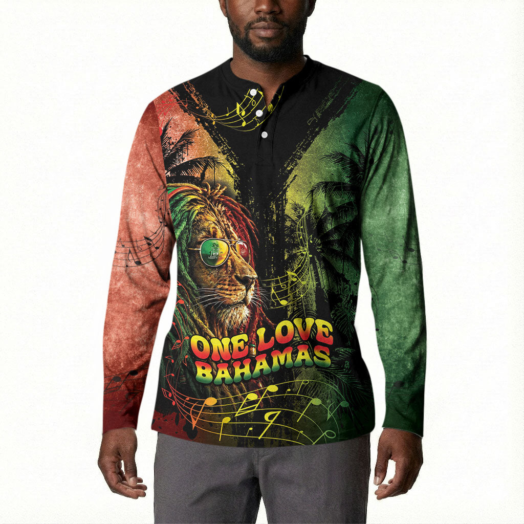 One Love Bahamas Button Sweatshirt Rastafarian Lion Reggae Grunge Style