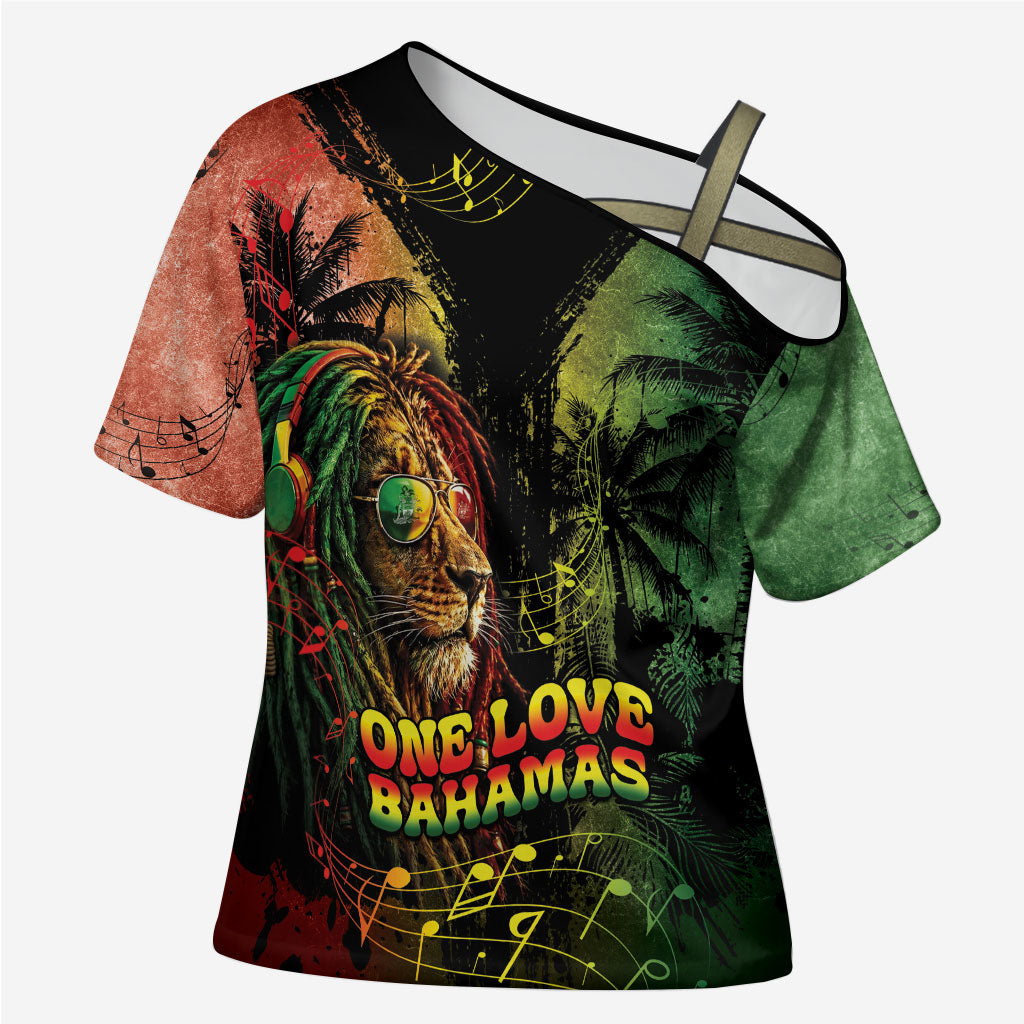 One Love Bahamas Cross Shoulder Shirt Rastafarian Lion Reggae Grunge Style