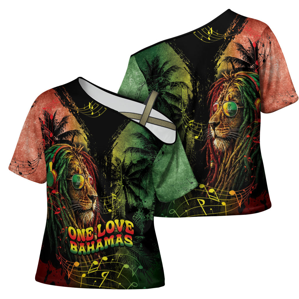 One Love Bahamas Cross Shoulder Shirt Rastafarian Lion Reggae Grunge Style