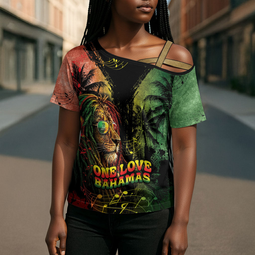 One Love Bahamas Cross Shoulder Shirt Rastafarian Lion Reggae Grunge Style