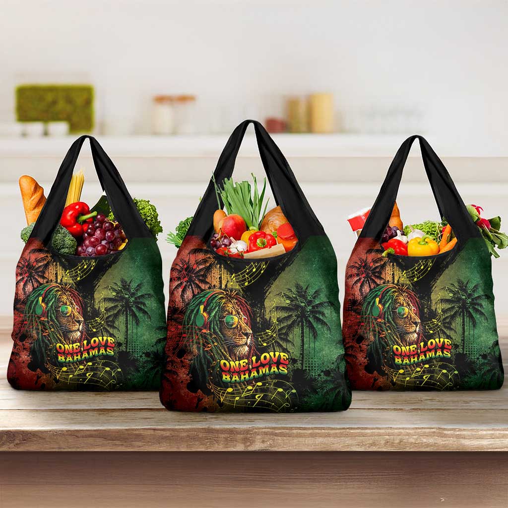 One Love Bahamas Grocery Bag Rastafarian Lion Reggae Grunge Style