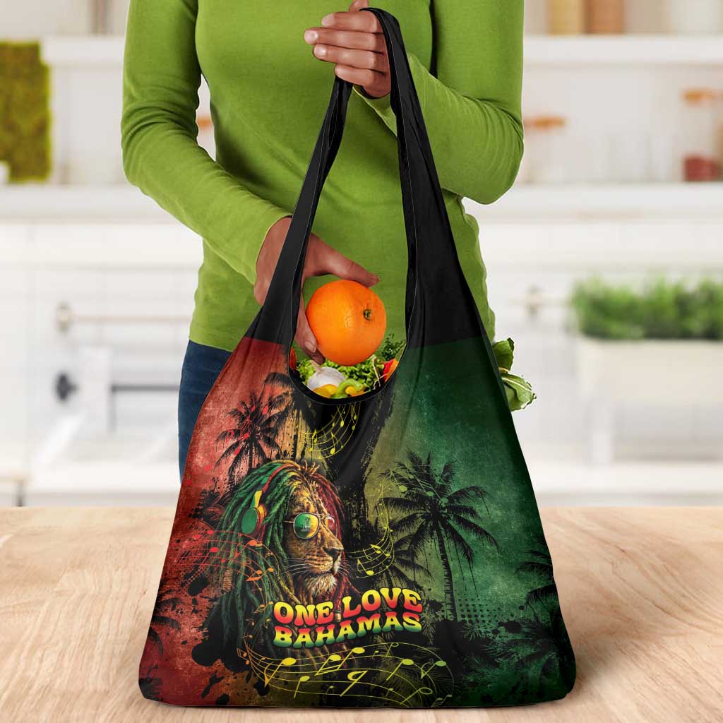 One Love Bahamas Grocery Bag Rastafarian Lion Reggae Grunge Style