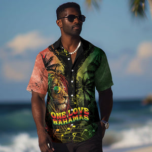 One Love Bahamas Hawaiian Shirt Rastafarian Lion Reggae Grunge Style