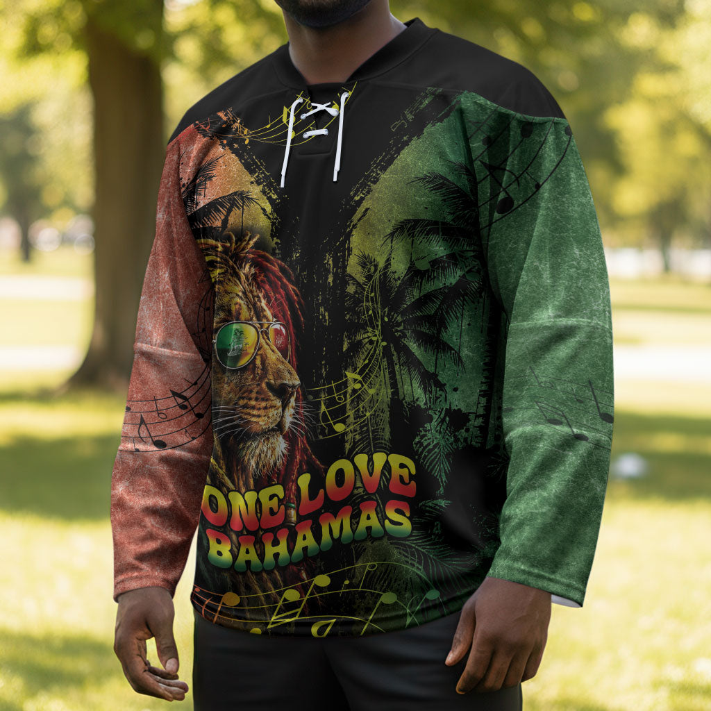 One Love Bahamas Hockey Jersey Rastafarian Lion Reggae Grunge Style