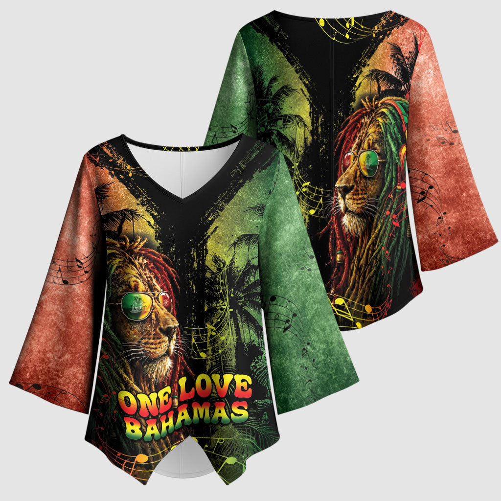 One Love Bahamas Kimono Sleeve Blouse Rastafarian Lion Reggae Grunge Style