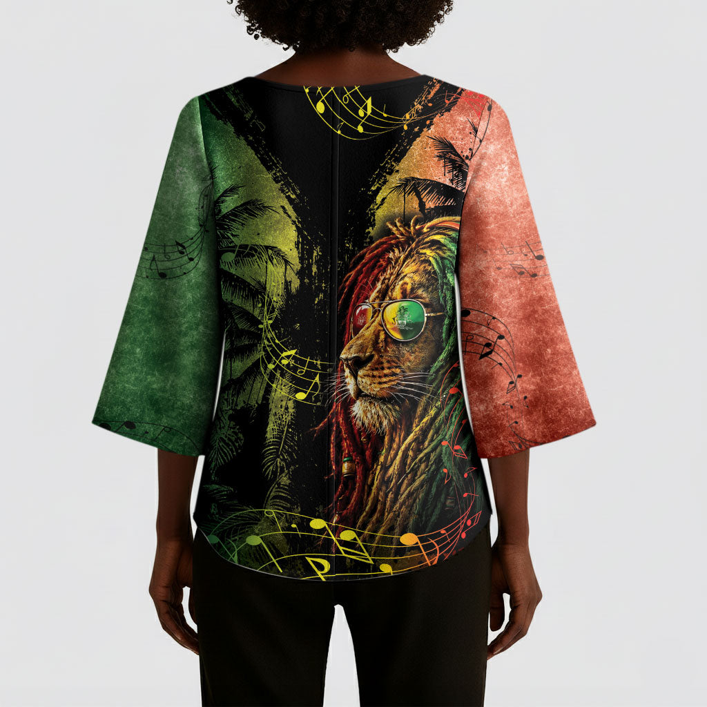 One Love Bahamas Kimono Sleeve Blouse Rastafarian Lion Reggae Grunge Style
