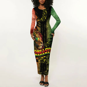 One Love Bahamas Long Sleeve Bodycon Dress Rastafarian Lion Reggae Grunge Style