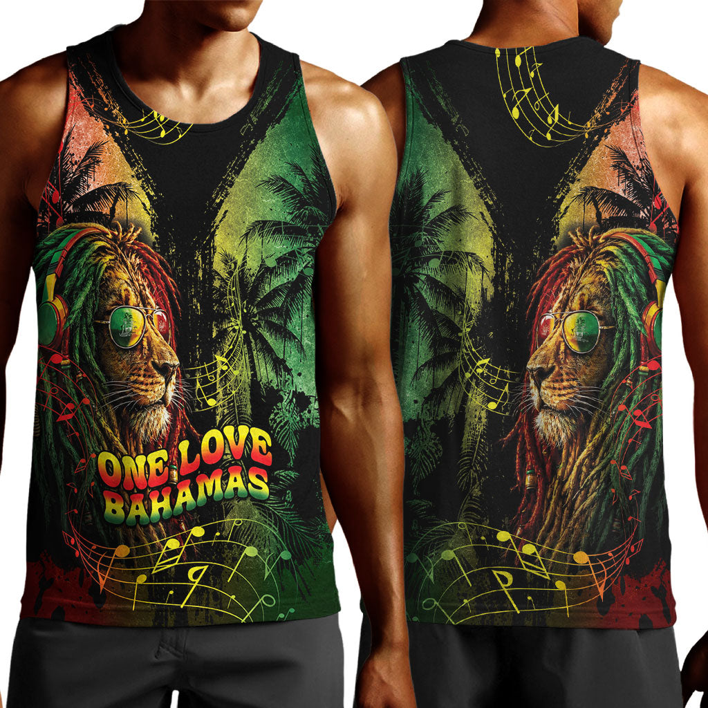 One Love Bahamas Men Tank Top Rastafarian Lion Reggae Grunge Style