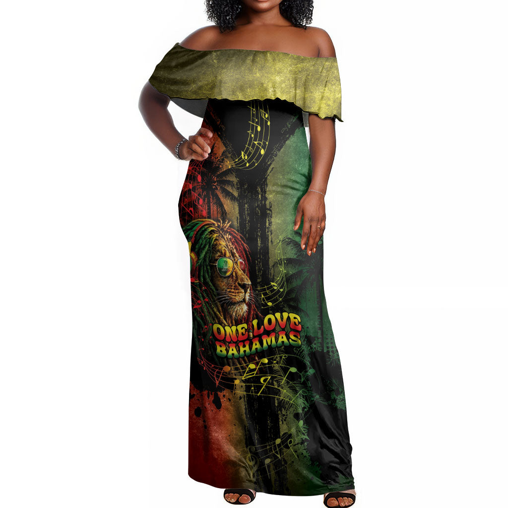 One Love Bahamas Off Shoulder Maxi Dress Rastafarian Lion Reggae Grunge Style