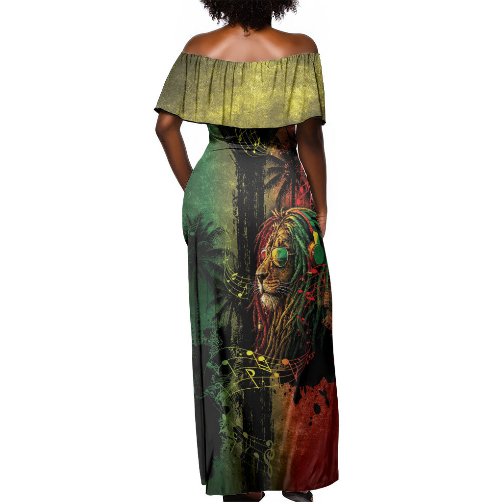 One Love Bahamas Off Shoulder Maxi Dress Rastafarian Lion Reggae Grunge Style