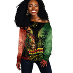One Love Bahamas Off Shoulder Sweater Rastafarian Lion Reggae Grunge Style