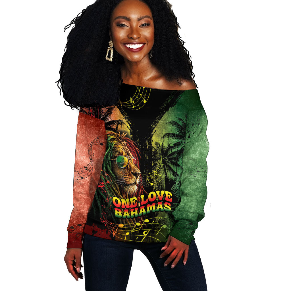 One Love Bahamas Off Shoulder Sweater Rastafarian Lion Reggae Grunge Style