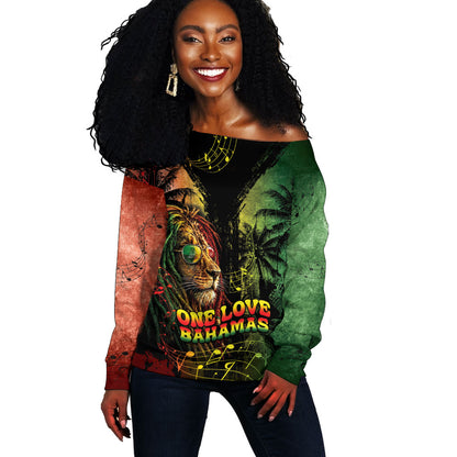 One Love Bahamas Off Shoulder Sweater Rastafarian Lion Reggae Grunge Style