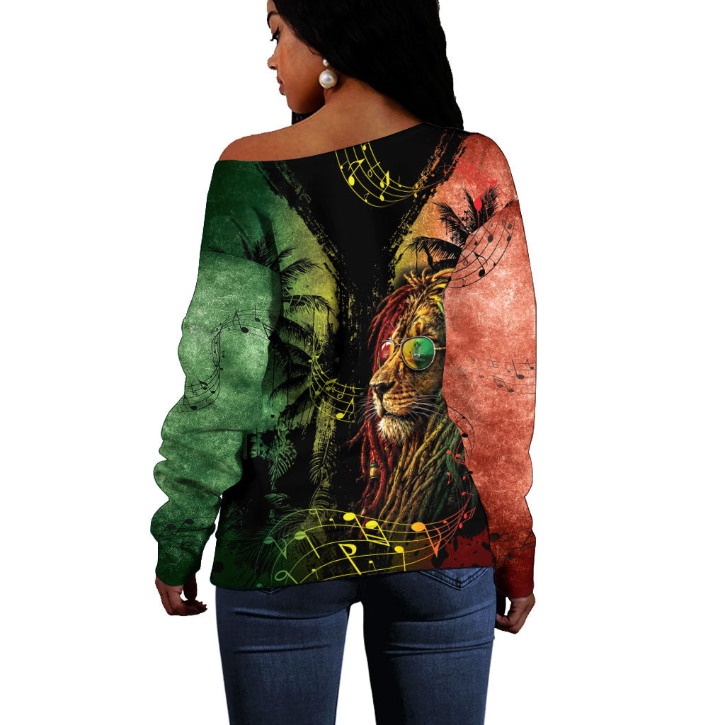 One Love Bahamas Off Shoulder Sweater Rastafarian Lion Reggae Grunge Style