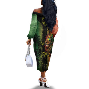 One Love Bahamas Off The Shoulder Long Sleeve Dress Rastafarian Lion Reggae Grunge Style