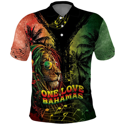 One Love Bahamas Polo Shirt Rastafarian Lion Reggae Grunge Style