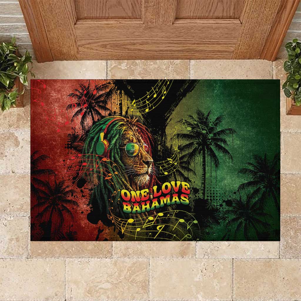 One Love Bahamas Rubber Doormat Rastafarian Lion Reggae Grunge Style