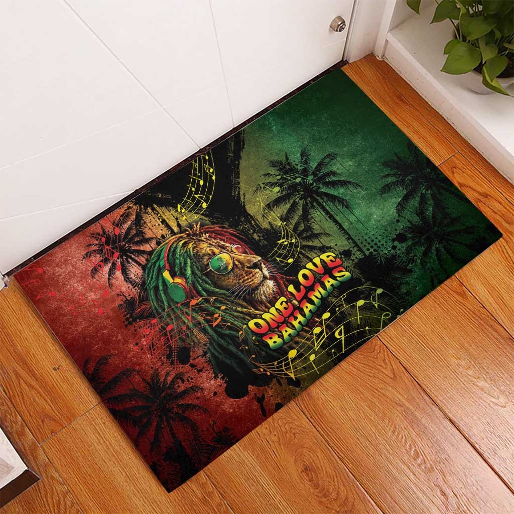 One Love Bahamas Rubber Doormat Rastafarian Lion Reggae Grunge Style