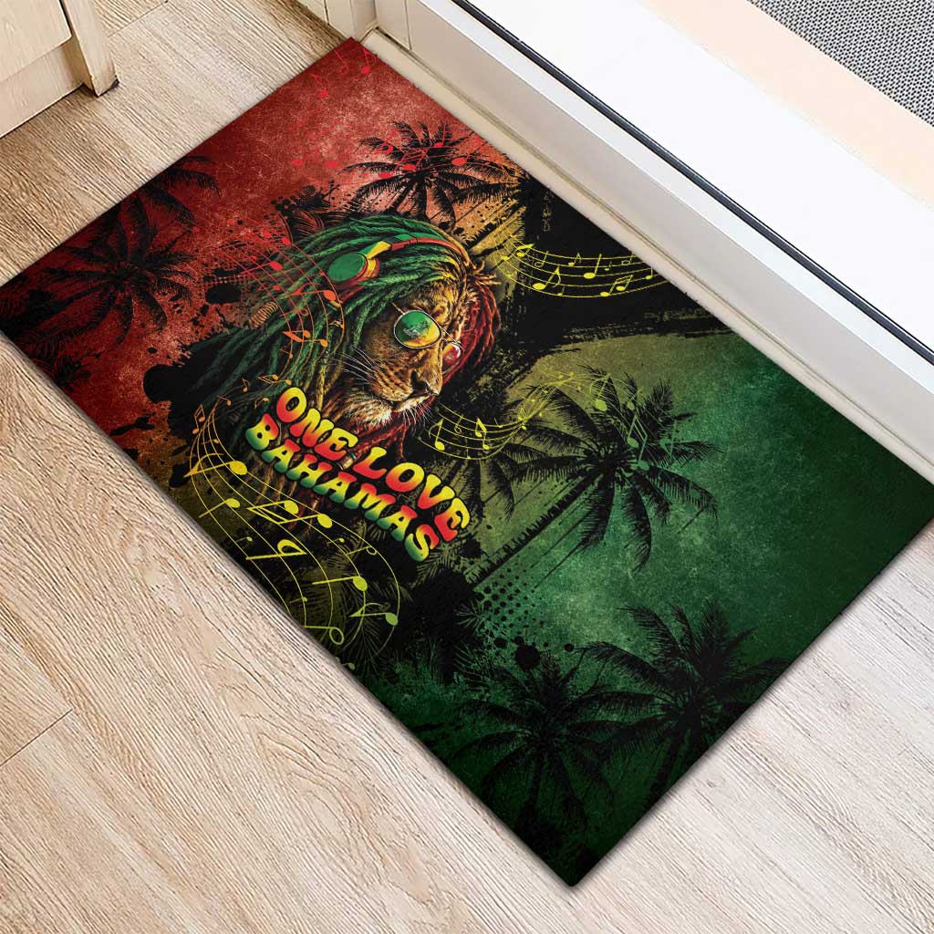 One Love Bahamas Rubber Doormat Rastafarian Lion Reggae Grunge Style