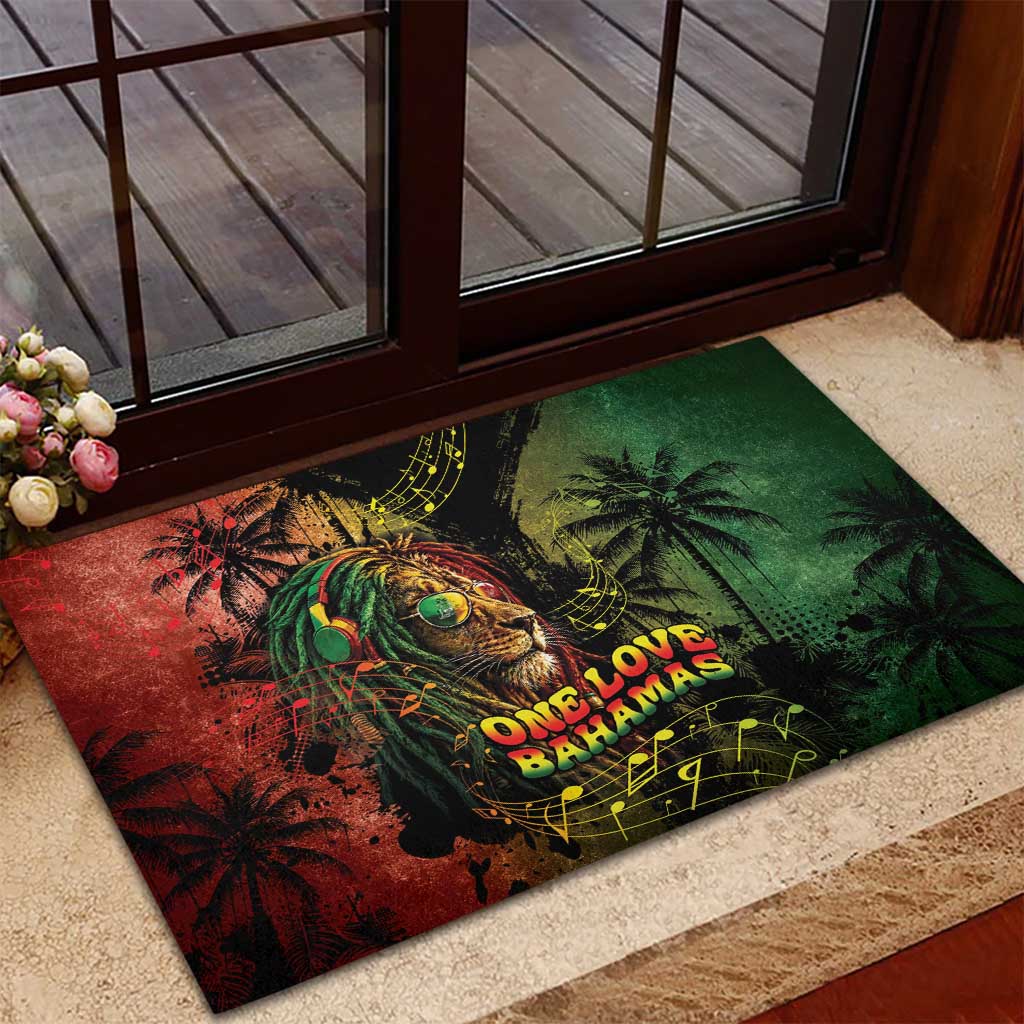 One Love Bahamas Rubber Doormat Rastafarian Lion Reggae Grunge Style