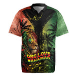 One Love Bahamas Rugby Jersey Rastafarian Lion Reggae Grunge Style