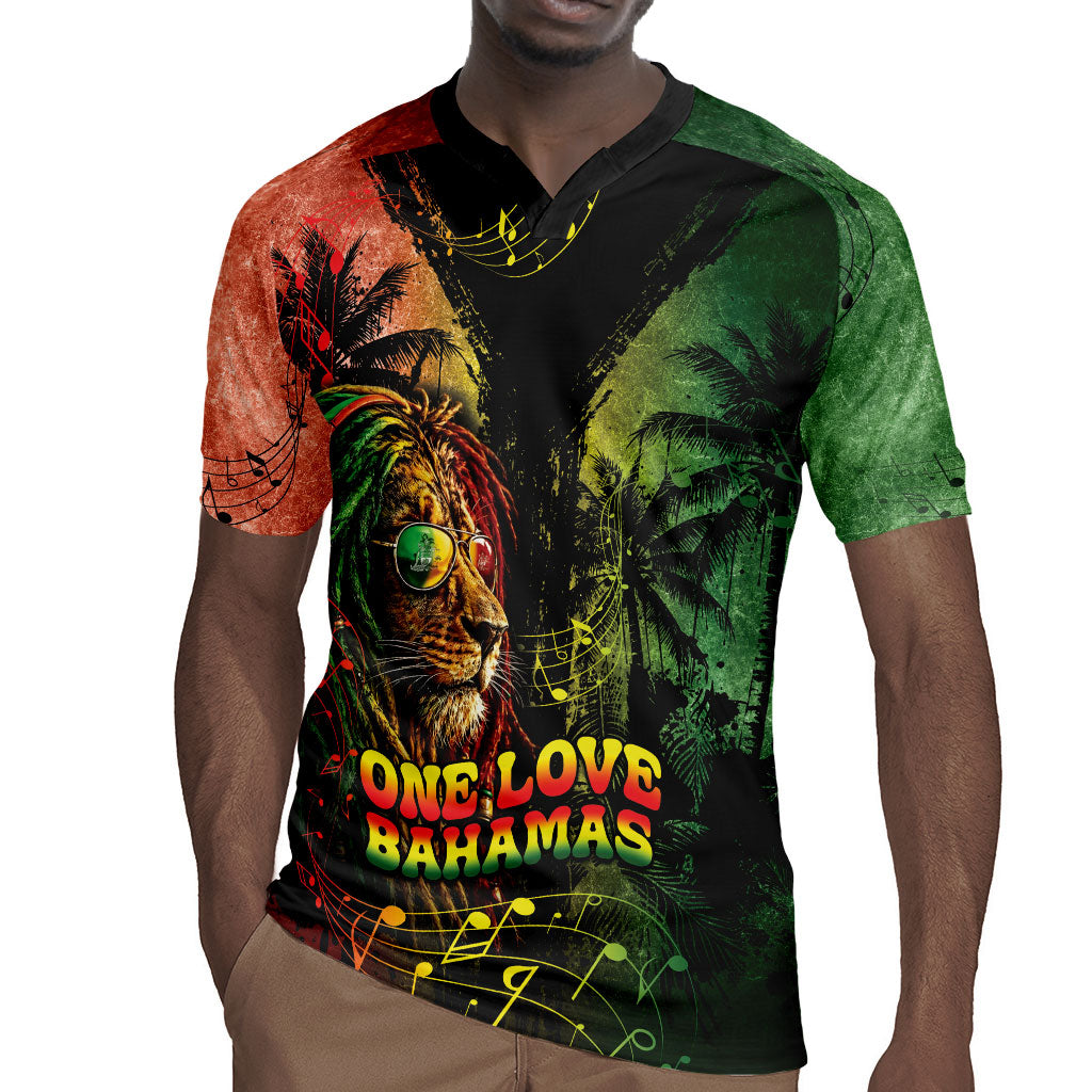 One Love Bahamas Rugby Jersey Rastafarian Lion Reggae Grunge Style