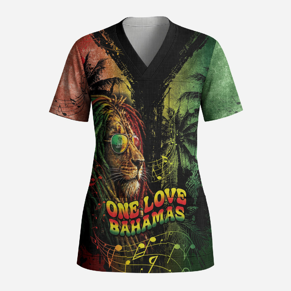 One Love Bahamas Scrub Top Rastafarian Lion Reggae Grunge Style