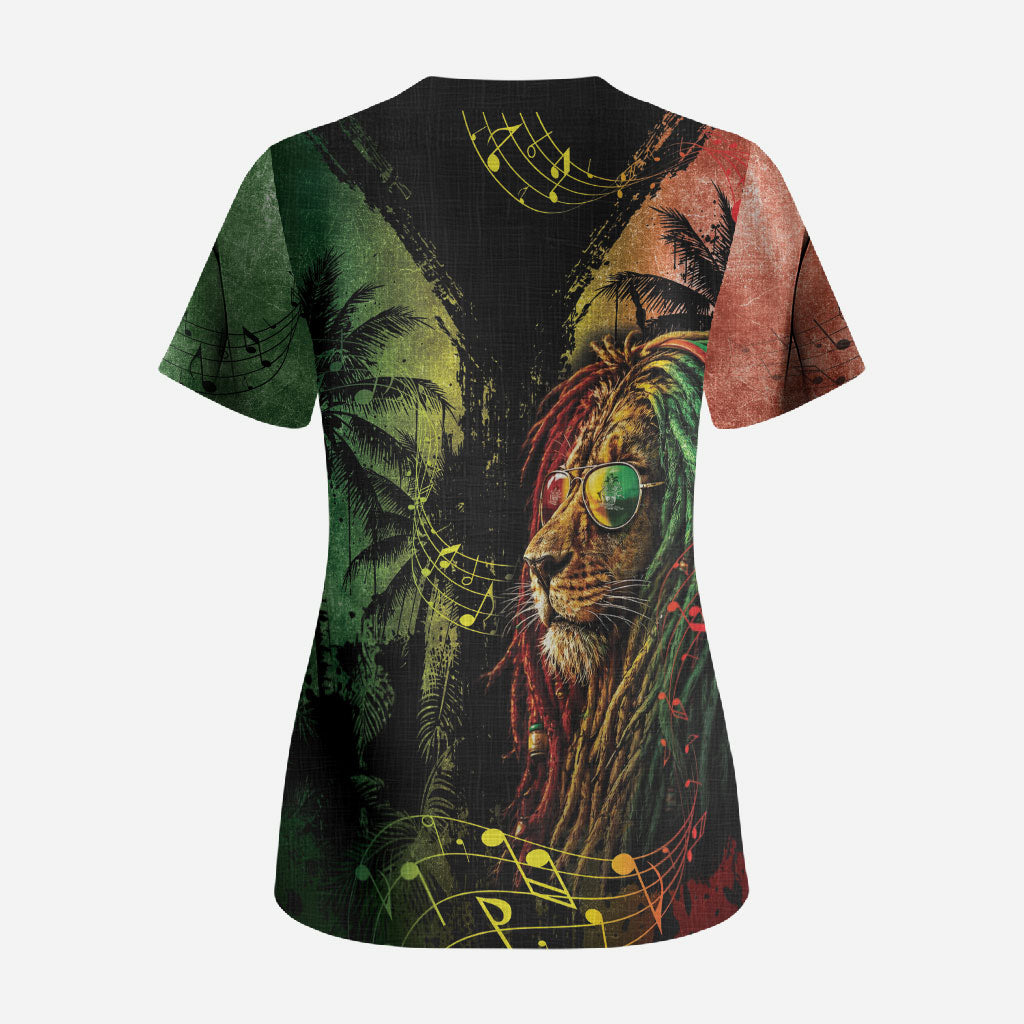 One Love Bahamas Scrub Top Rastafarian Lion Reggae Grunge Style