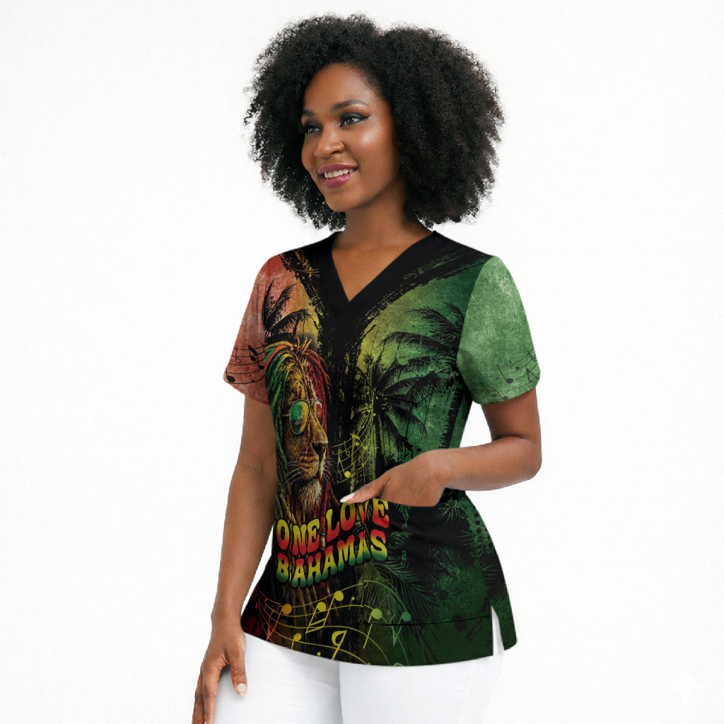 One Love Bahamas Scrub Top Rastafarian Lion Reggae Grunge Style