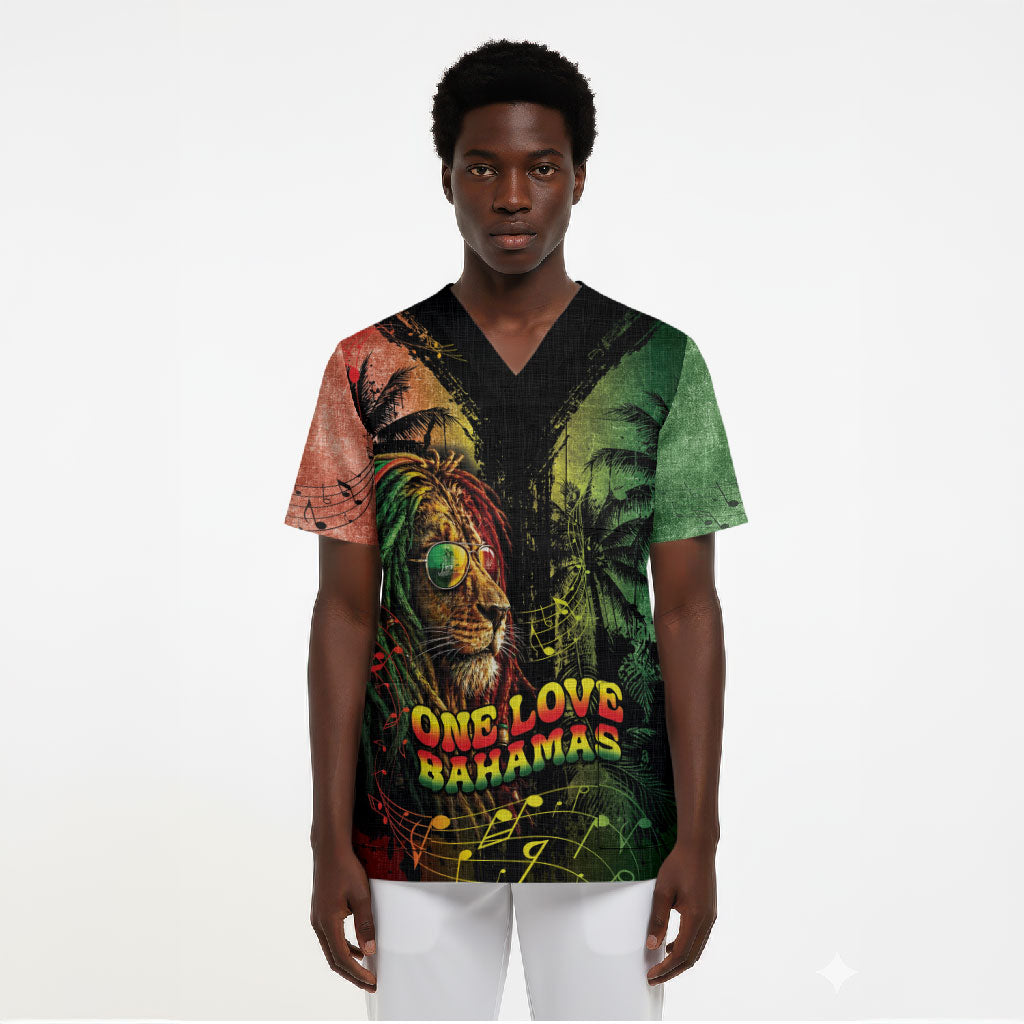 One Love Bahamas Scrub Top Rastafarian Lion Reggae Grunge Style