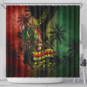 One Love Bahamas Shower Curtain Rastafarian Lion Reggae Grunge Style