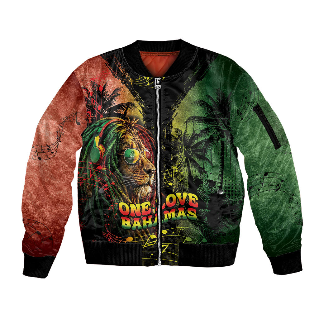 One Love Bahamas Sleeve Zip Bomber Jacket Rastafarian Lion Reggae Grunge Style
