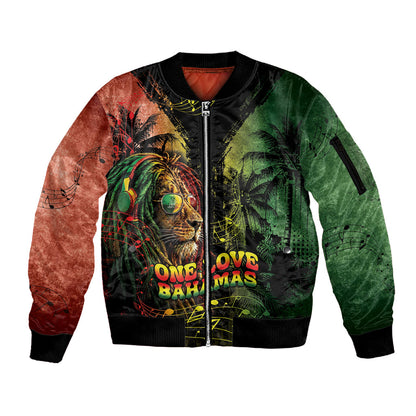 One Love Bahamas Sleeve Zip Bomber Jacket Rastafarian Lion Reggae Grunge Style