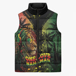 One Love Bahamas Sleeveless Puffer Jacket Rastafarian Lion Reggae Grunge Style