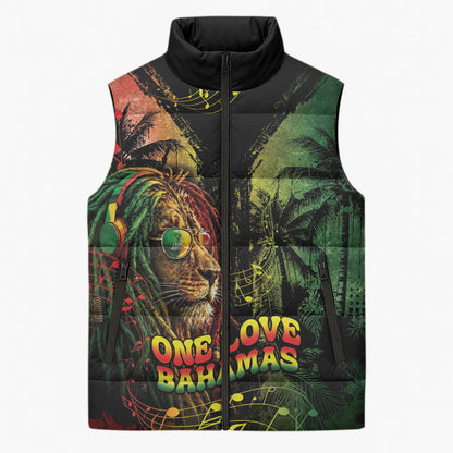 One Love Bahamas Sleeveless Puffer Jacket Rastafarian Lion Reggae Grunge Style