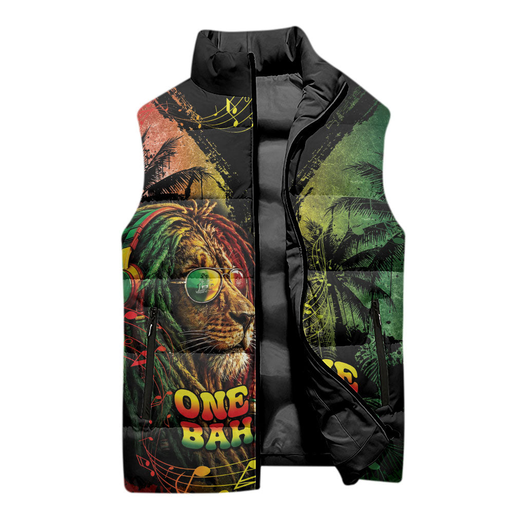 One Love Bahamas Sleeveless Puffer Jacket Rastafarian Lion Reggae Grunge Style