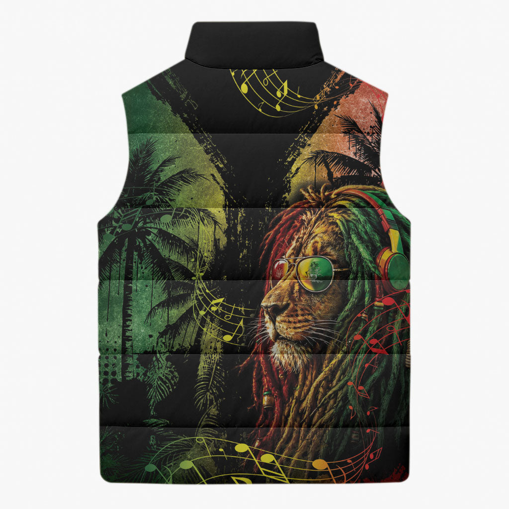 One Love Bahamas Sleeveless Puffer Jacket Rastafarian Lion Reggae Grunge Style