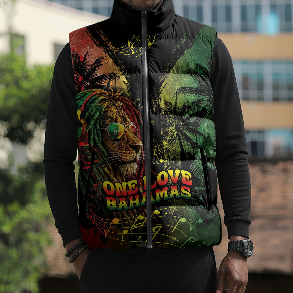 One Love Bahamas Sleeveless Puffer Jacket Rastafarian Lion Reggae Grunge Style