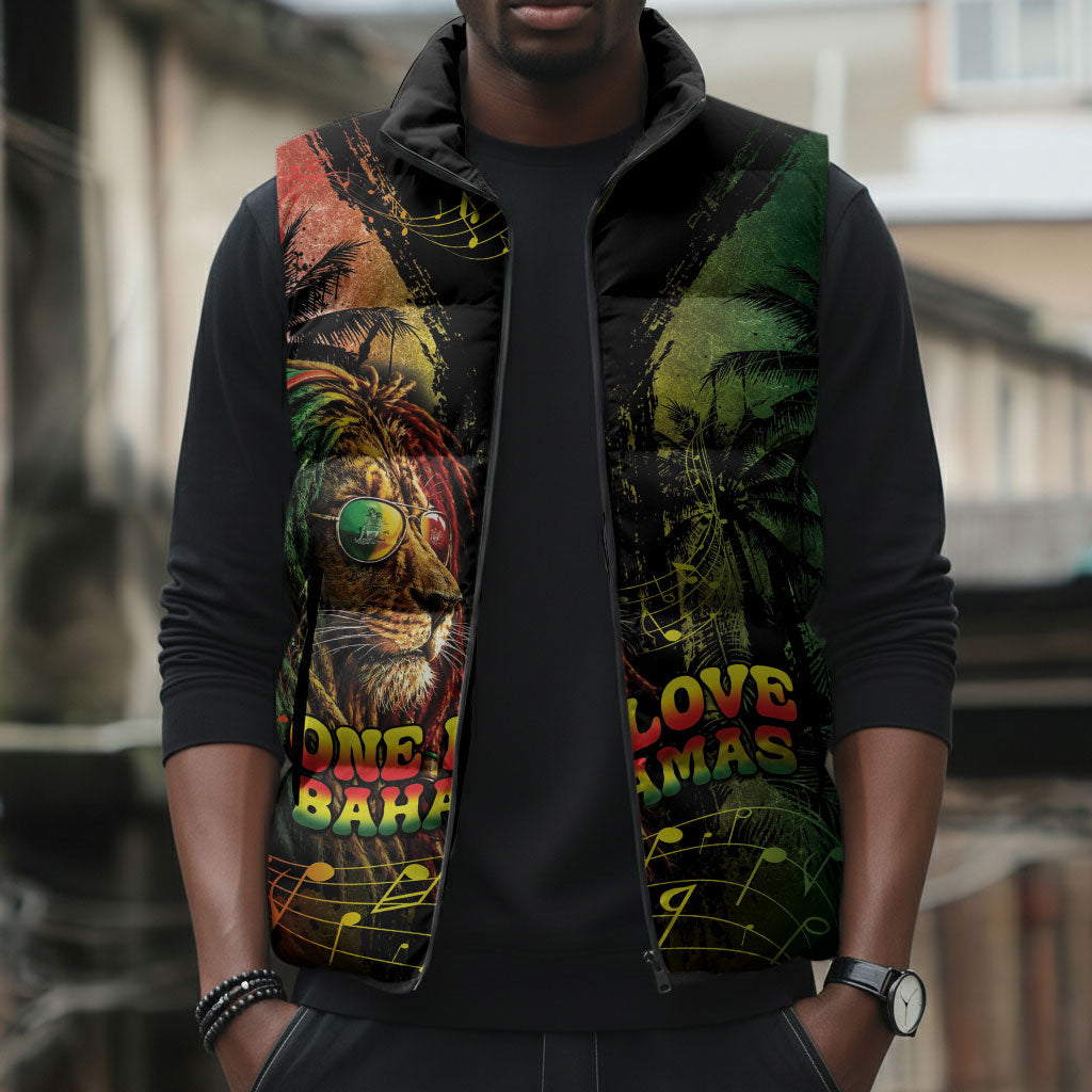 One Love Bahamas Sleeveless Puffer Jacket Rastafarian Lion Reggae Grunge Style